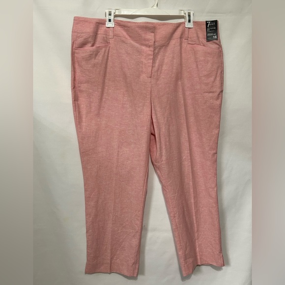 NY & Co 7th Ave Design Studio Capri Pink Linen Blend Crop Straight Pants Sz 16 - Picture 14 of 14